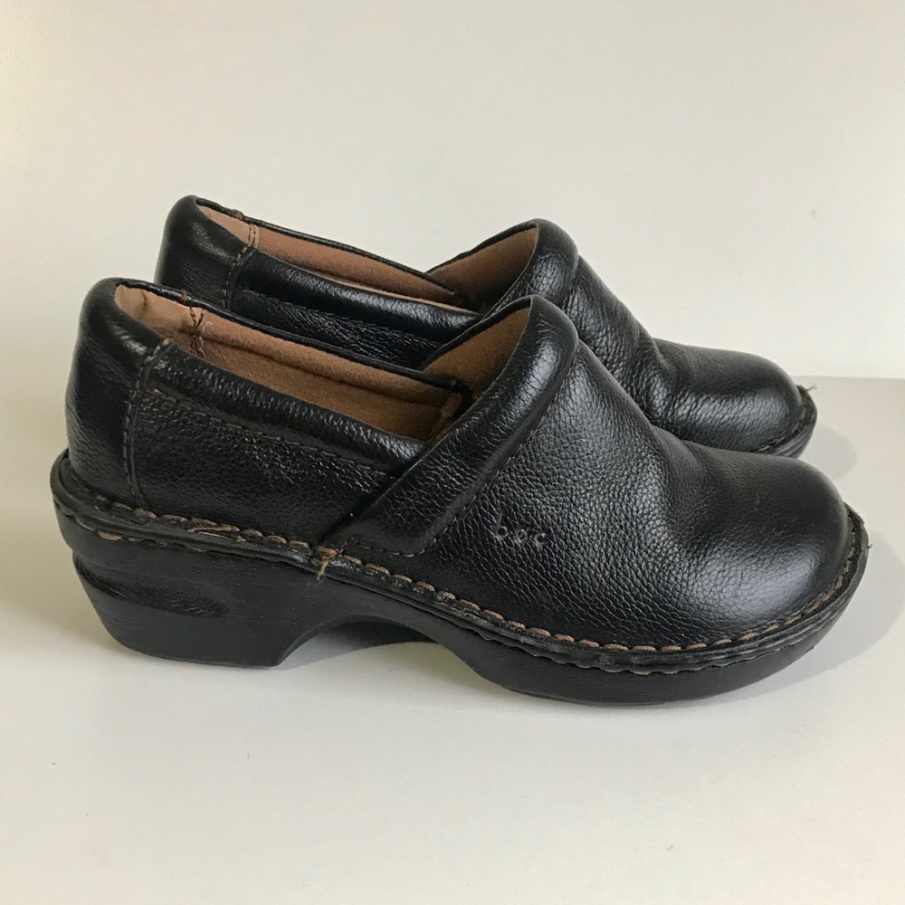 BOC Born Concept Leather Black Clogs Sz 7